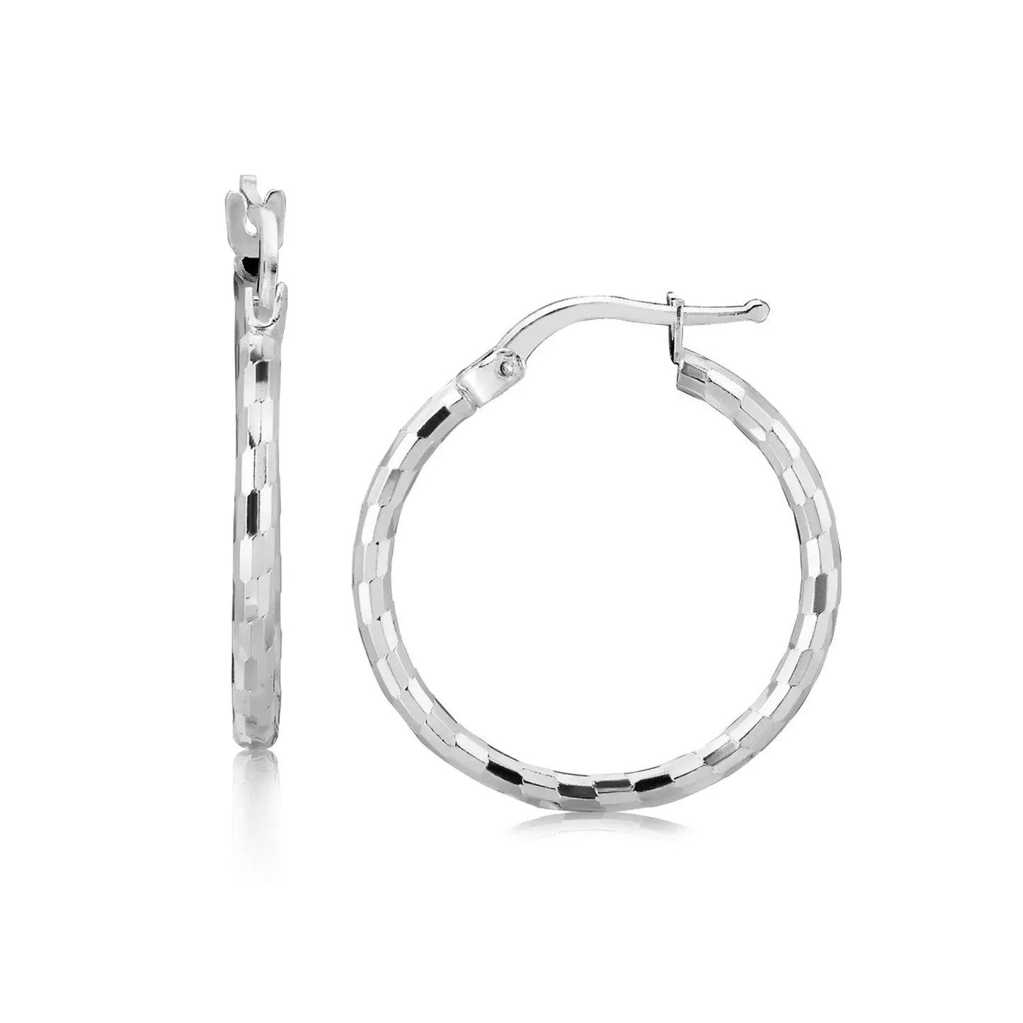 Sterling Silver Diamond Cut Hoop Earrings with Rhodium Plating (2x20mm) RCJ Earrings  CELESTIA LUXE JEWELLERS
