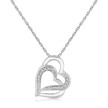 Sterling Silver Dual Heart Motif Pendant with Diamonds (.06 cttw) RCJ Pendants  CELESTIA LUXE JEWELLERS