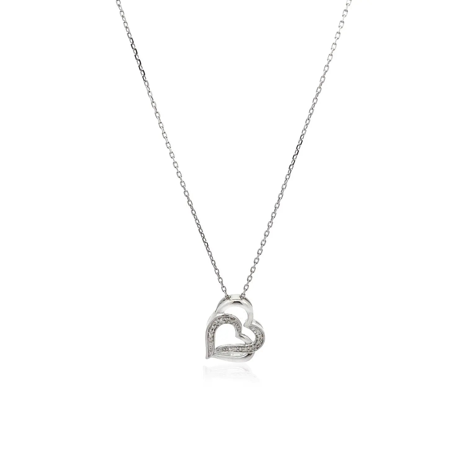 Sterling Silver Dual Heart Motif Pendant with Diamonds (.06 cttw) RCJ Pendants  CELESTIA LUXE JEWELLERS