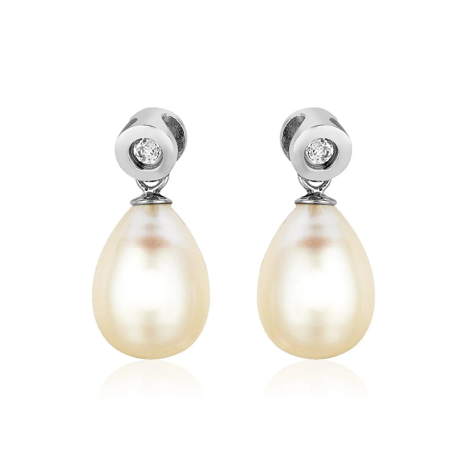 Sterling Silver Earrings with Pear Shaped Freshwater Pearls and Cubic Zirconias RCJ Earrings  CELESTIA LUXE JEWELLERS