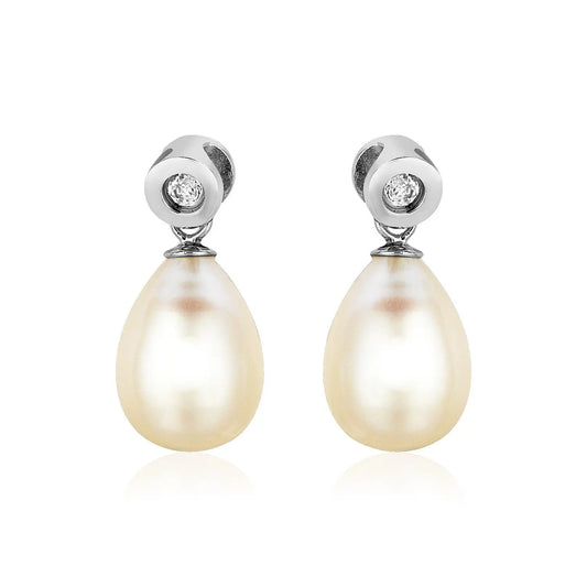 Sterling Silver Earrings with Pear Shaped Freshwater Pearls and Cubic Zirconias RCJ Earrings  CELESTIA LUXE JEWELLERS