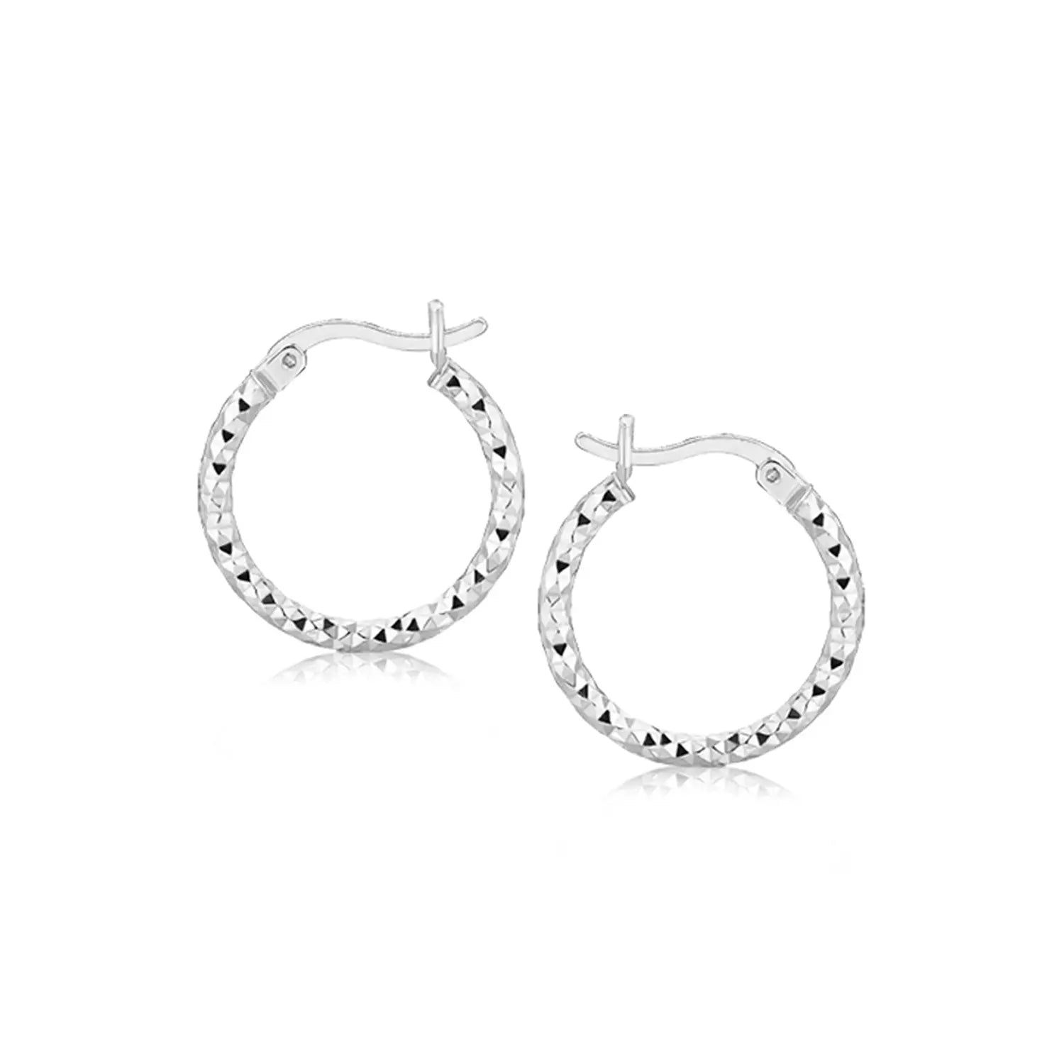 Sterling Silver Faceted Design Hoop Earrings with Rhodium Plating(2x15mm) RCJ Earrings  CELESTIA LUXE JEWELLERS