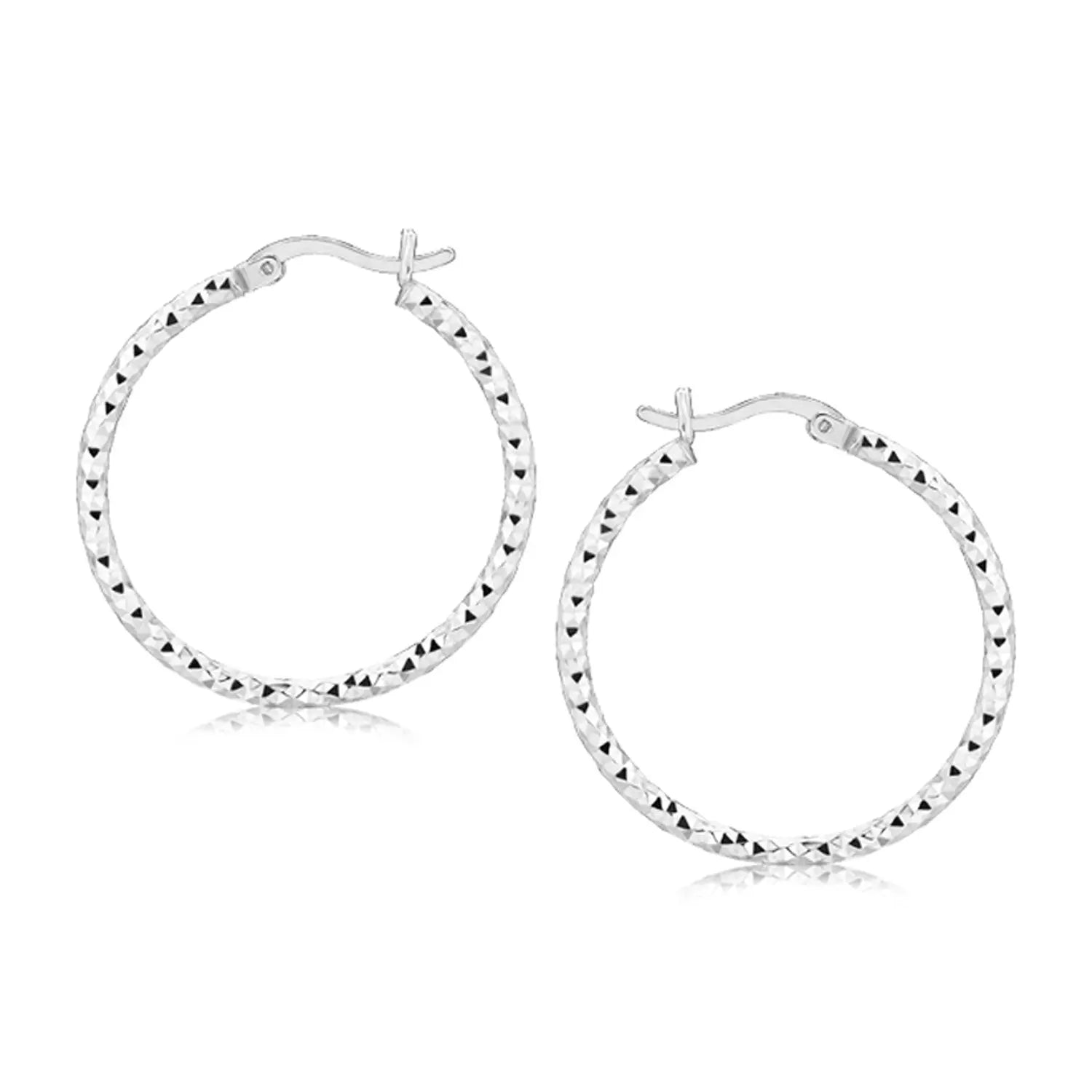 Sterling Silver Faceted Motif Hoop Earrings with Rhodium Plating(2x25mm) RCJ Earrings  CELESTIA LUXE JEWELLERS
