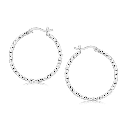 Sterling Silver Faceted Motif Hoop Earrings with Rhodium Plating(2x25mm) RCJ Earrings  CELESTIA LUXE JEWELLERS