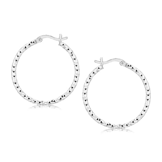 Sterling Silver Faceted Motif Hoop Earrings with Rhodium Plating(2x25mm) RCJ Earrings  CELESTIA LUXE JEWELLERS