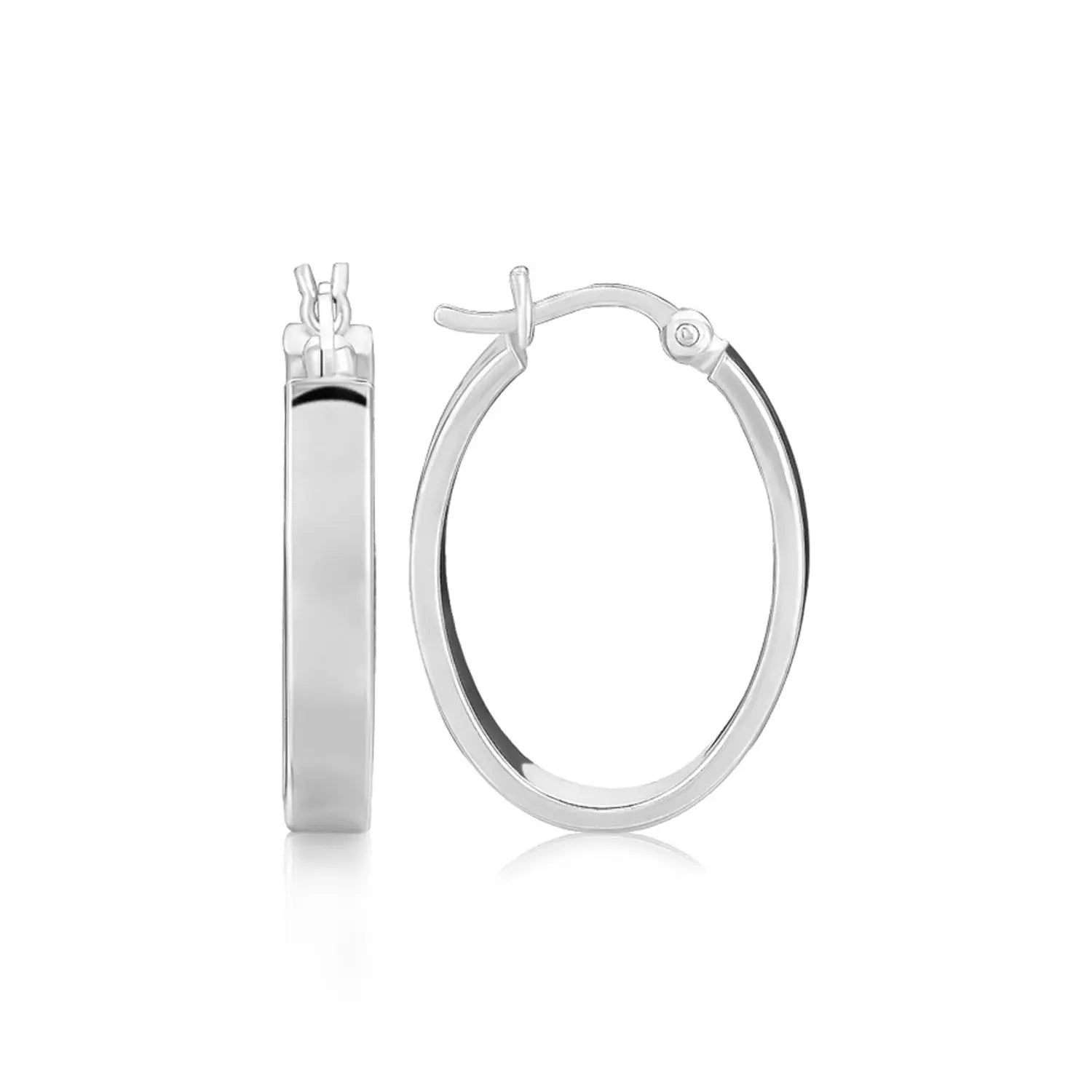 Sterling Silver Flat Style Oval Hoop Earrings with Rhodium Plating(4x14mm) RCJ Earrings  CELESTIA LUXE JEWELLERS