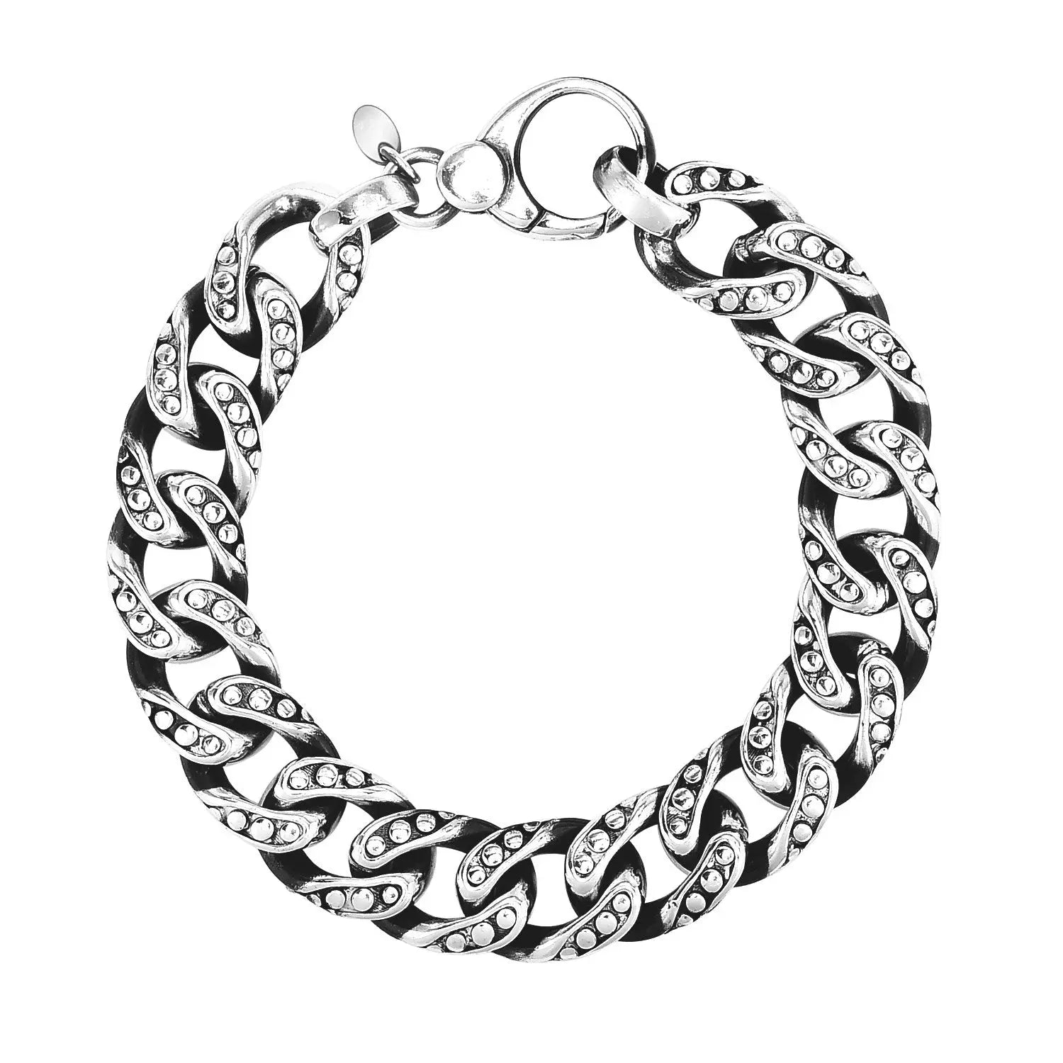 Sterling Silver Gunmetal Finish Cuban Link Bracelet with Dots (13.50 mm) RCJ Bracelets  CELESTIA LUXE JEWELLERS