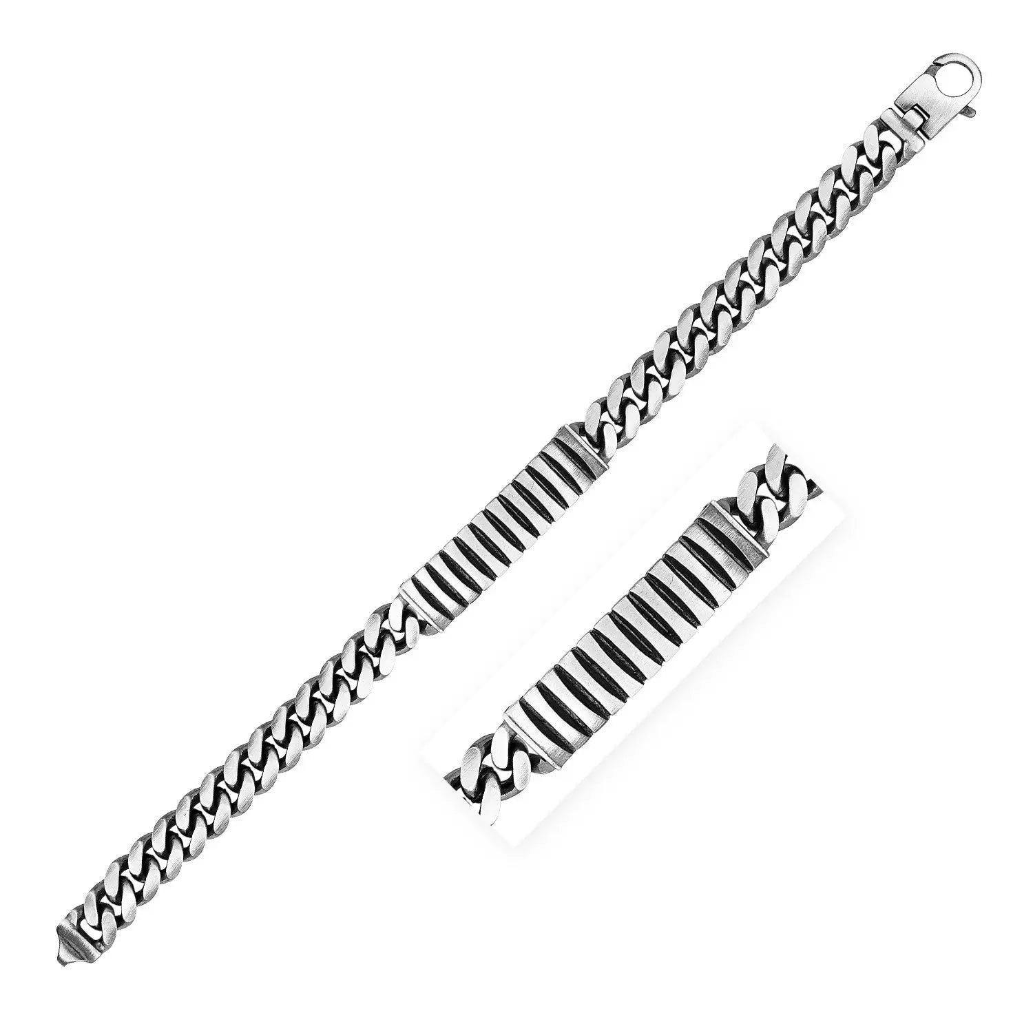Sterling Silver Gunmetal Finish Cuban Link ID Style Bracelet (9.20 mm) RCJ Bracelets  CELESTIA LUXE JEWELLERS