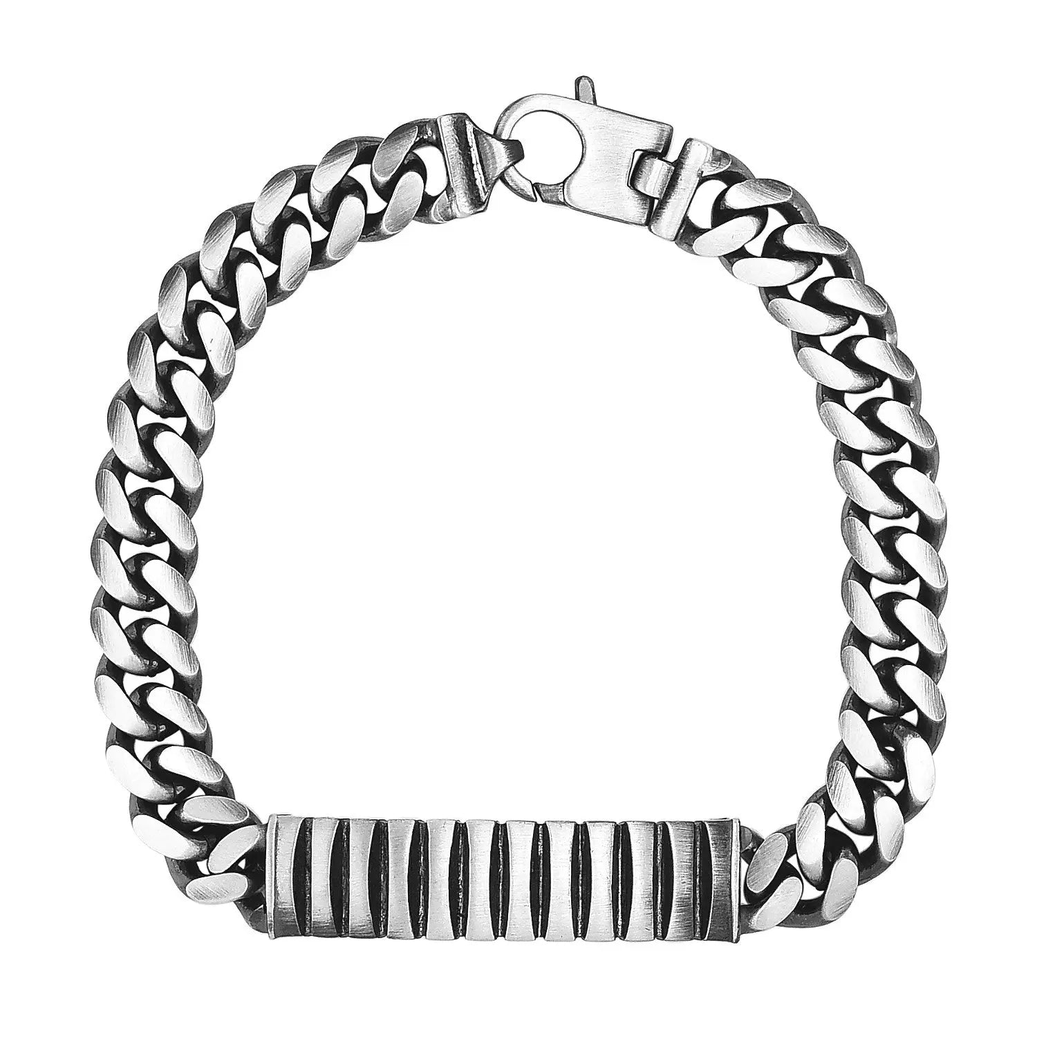 Sterling Silver Gunmetal Finish Cuban Link ID Style Bracelet (9.20 mm) RCJ Bracelets  CELESTIA LUXE JEWELLERS