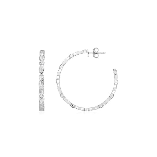 Sterling Silver Hoop Earrings with Round and Marquise Cubic Zirconias(2x30mm) RCJ Earrings  CELESTIA LUXE JEWELLERS