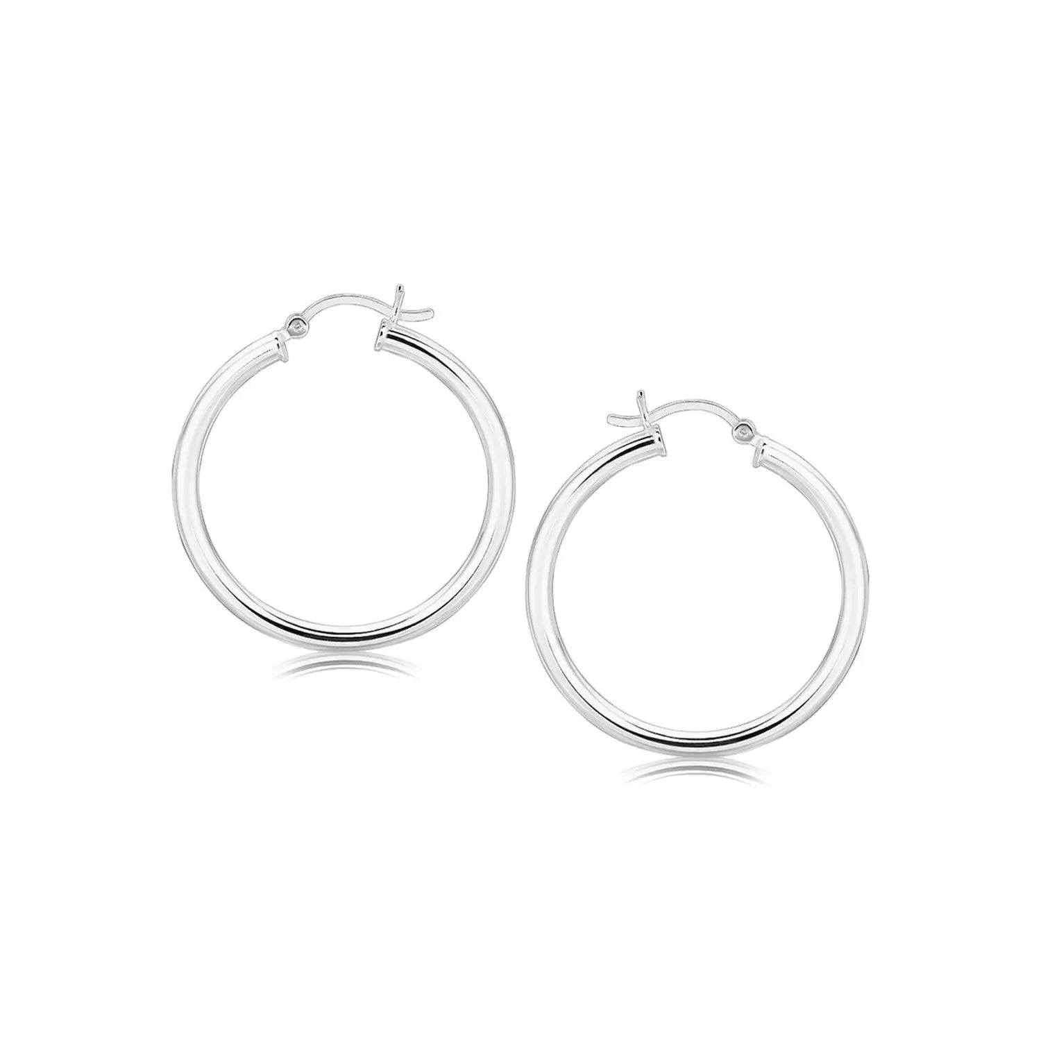 Sterling Silver Hoop Style Earrings with Polished Rhodium Plating (3x30mm) RCJ Earrings  CELESTIA LUXE JEWELLERS
