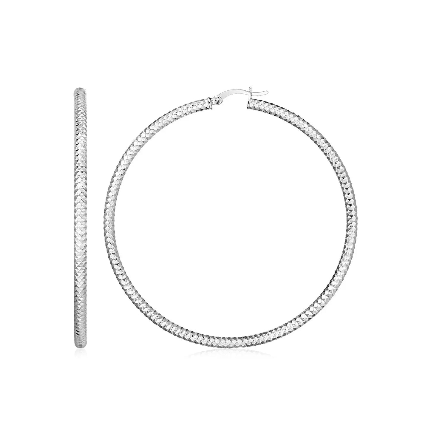 Sterling Silver Large Hoop Earrings with Braid Texture(3x35mm) RCJ Earrings  CELESTIA LUXE JEWELLERS