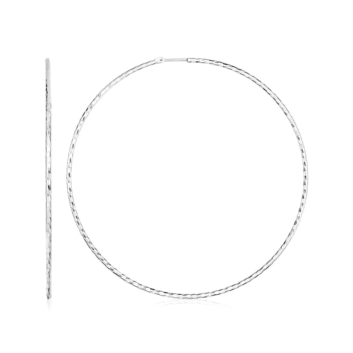 Sterling Silver Large Textured Round Hoop Earrings(1.6x60mm) RCJ Earrings  CELESTIA LUXE JEWELLERS