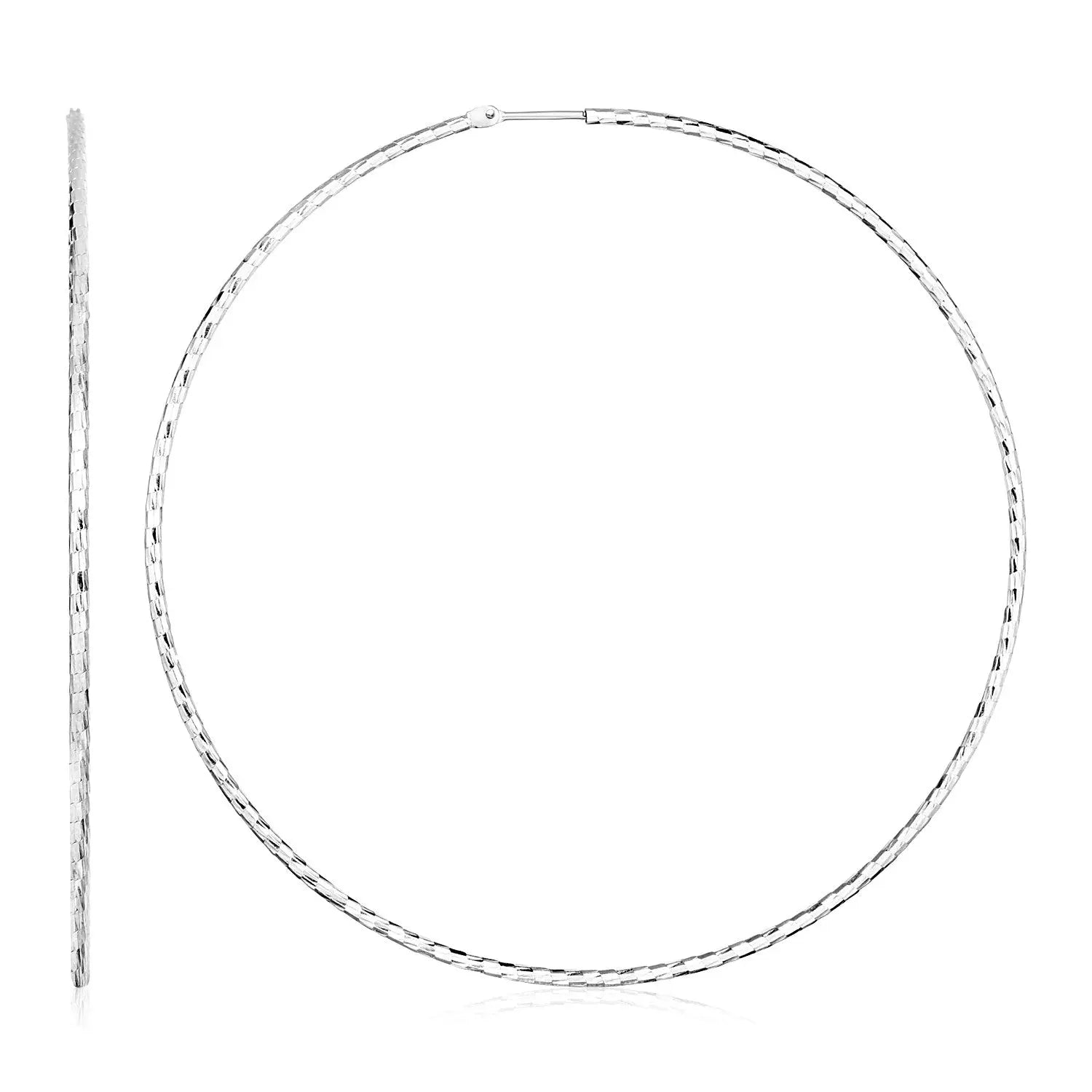 Sterling Silver Large Textured Round Hoop Earrings(1.6x70mm) RCJ Earrings  CELESTIA LUXE JEWELLERS