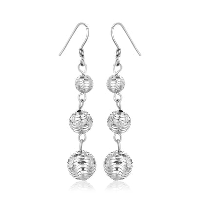 Sterling Silver Layered Textured Ball Dangling Earrings RCJ Earrings  CELESTIA LUXE JEWELLERS