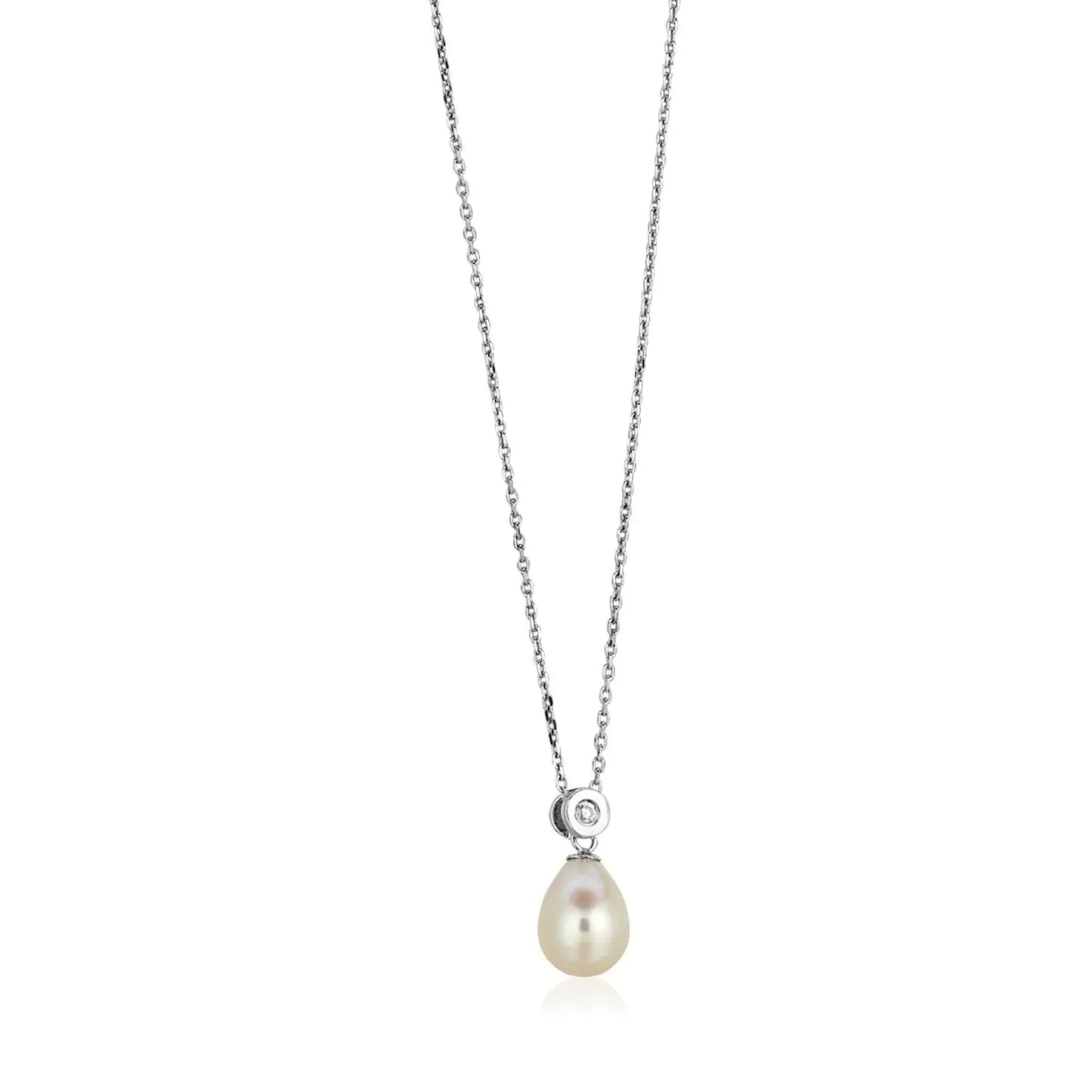 Sterling Silver Necklace with Pear Shaped Pearl and Cubic Zirconias RCJ Necklaces  CELESTIA LUXE JEWELLERS