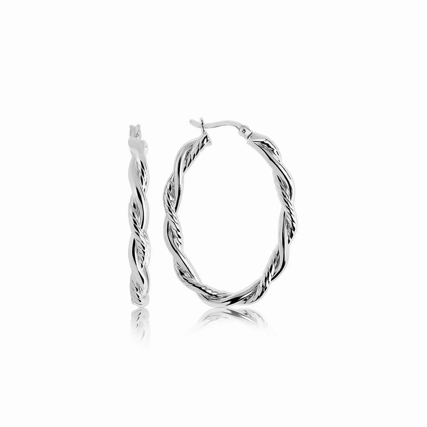 Sterling Silver Oval Hoop Braided Diamond Cut Earrings(4x22mm) RCJ Earrings  CELESTIA LUXE JEWELLERS