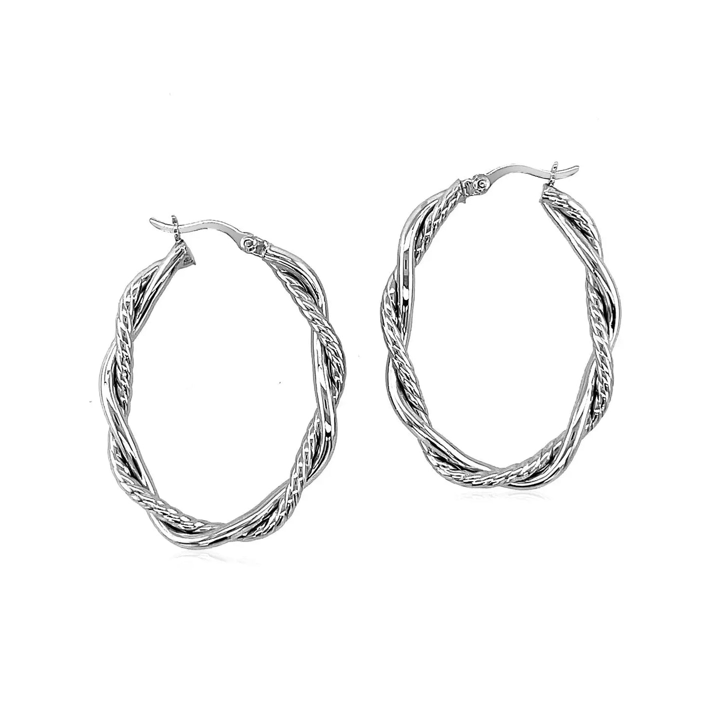 Sterling Silver Oval Hoop Braided Diamond Cut Earrings(4x22mm) RCJ Earrings  CELESTIA LUXE JEWELLERS