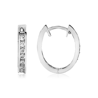 Sterling Silver Oval Hoop Earrings with Cubic Zirconias(3x15mm) RCJ Earrings  CELESTIA LUXE JEWELLERS
