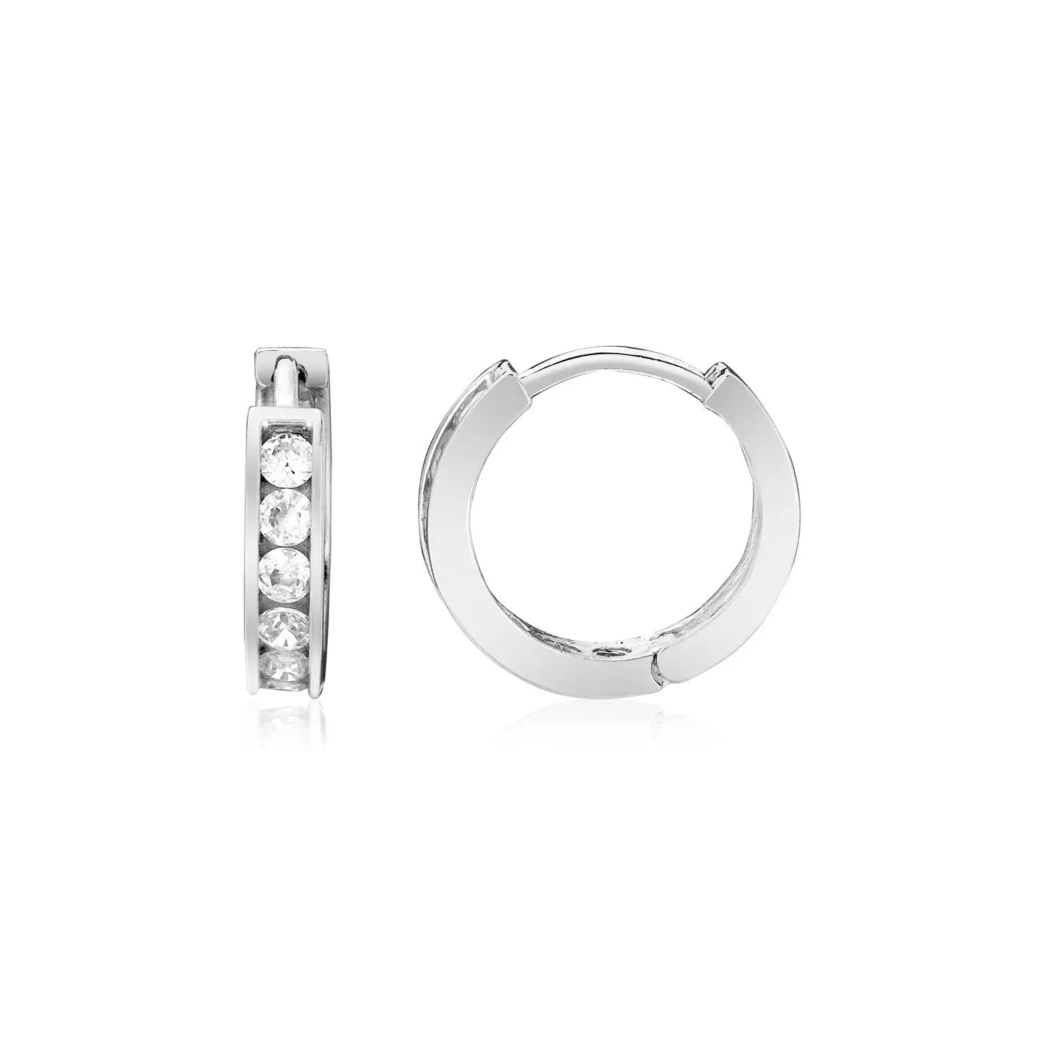 Sterling Silver Petite Hoop Earrings with Cubic Zirconias(3x10mm) RCJ Earrings  CELESTIA LUXE JEWELLERS