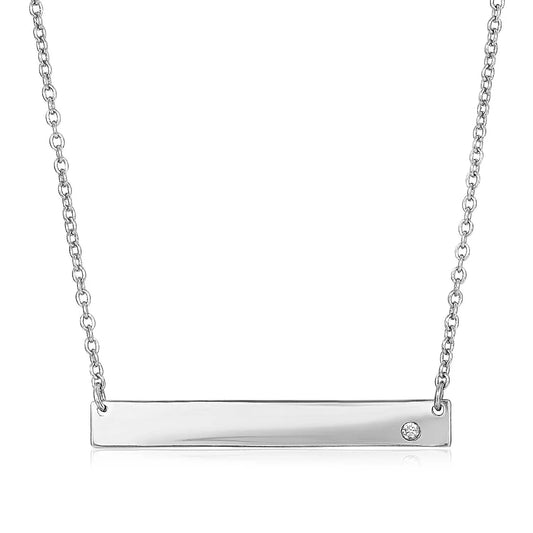 Sterling Silver Polished Bar Necklace with Cubic Zirconia RCJ Necklaces  CELESTIA LUXE JEWELLERS