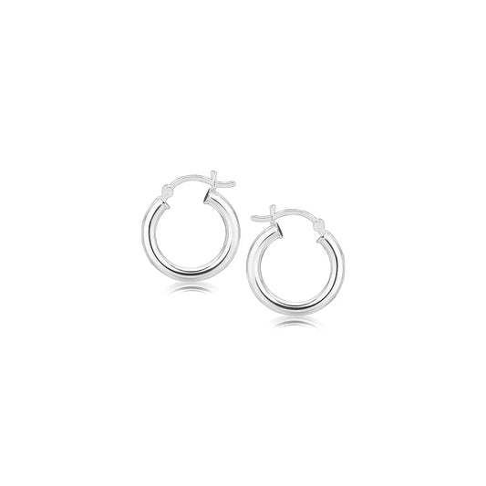Sterling Silver Polished Hoop Style Earrings with Rhodium Plating (3x15mm) RCJ Earrings  CELESTIA LUXE JEWELLERS