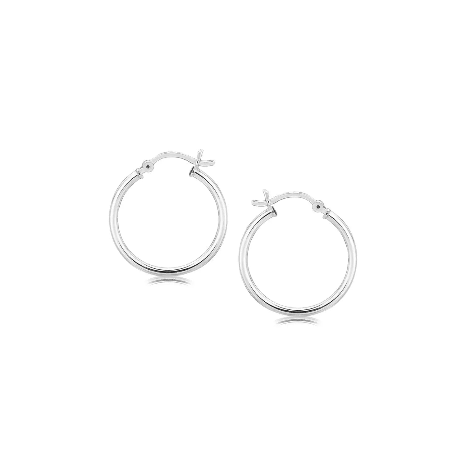 Sterling Silver Polished Thin Hoop Earrings with Rhodium Plating (2x20mm) RCJ Earrings  CELESTIA LUXE JEWELLERS