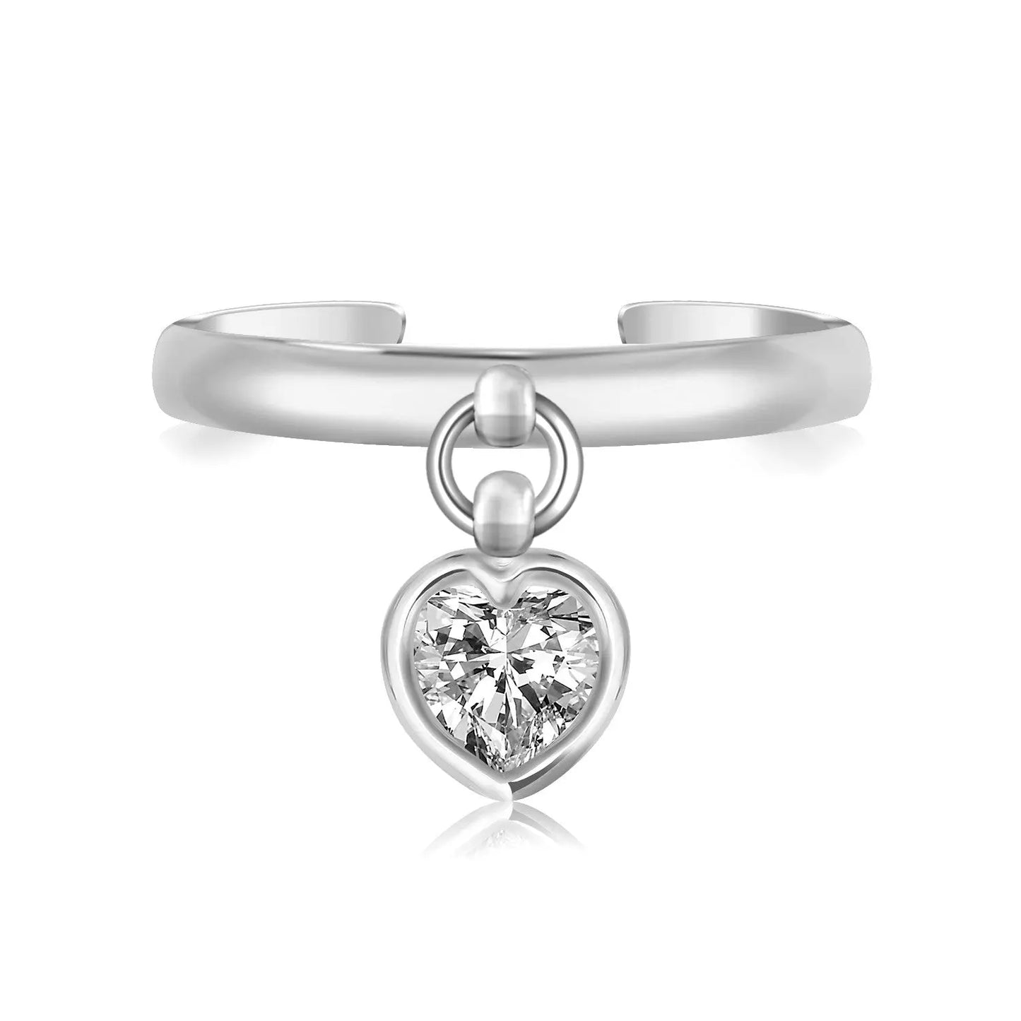 Sterling Silver Rhodium Finished Heart Cubic Zirconia Charm Toe Ring RCJ Toe Rings  CELESTIA LUXE JEWELLERS