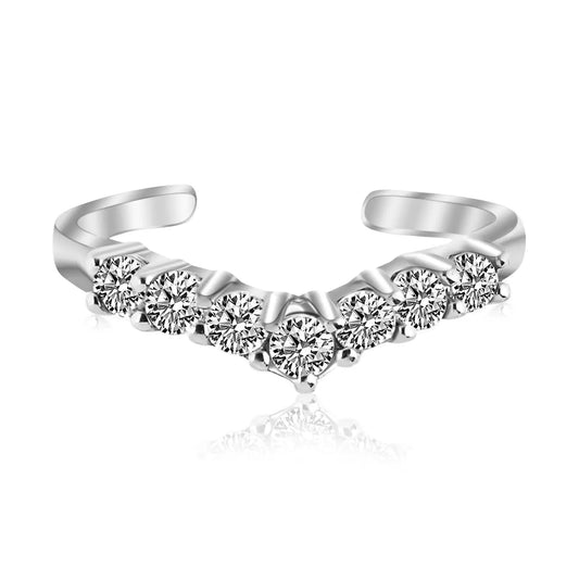 Sterling Silver Rhodium Finished V Shape Toe Ring with Cubic Zirconia Accents RCJ Toe Rings  CELESTIA LUXE JEWELLERS