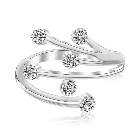 Sterling Silver Rhodium Finished White Cubic Zirconia Embellished Toe Ring RCJ Toe Rings  CELESTIA LUXE JEWELLERS