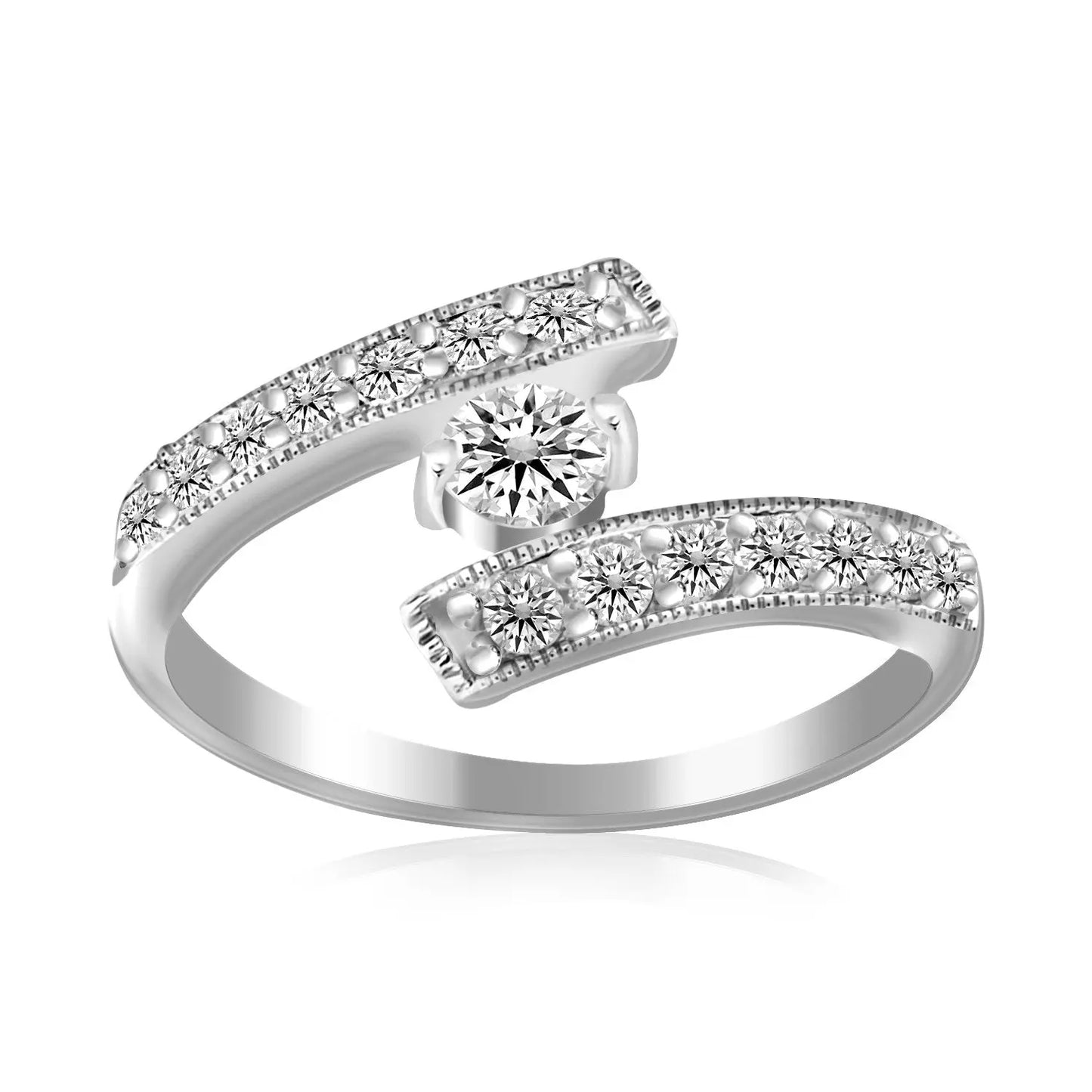 Sterling Silver Rhodium Finished White Cubic Zirconia Overlap Toe Ring RCJ Toe Rings  CELESTIA LUXE JEWELLERS
