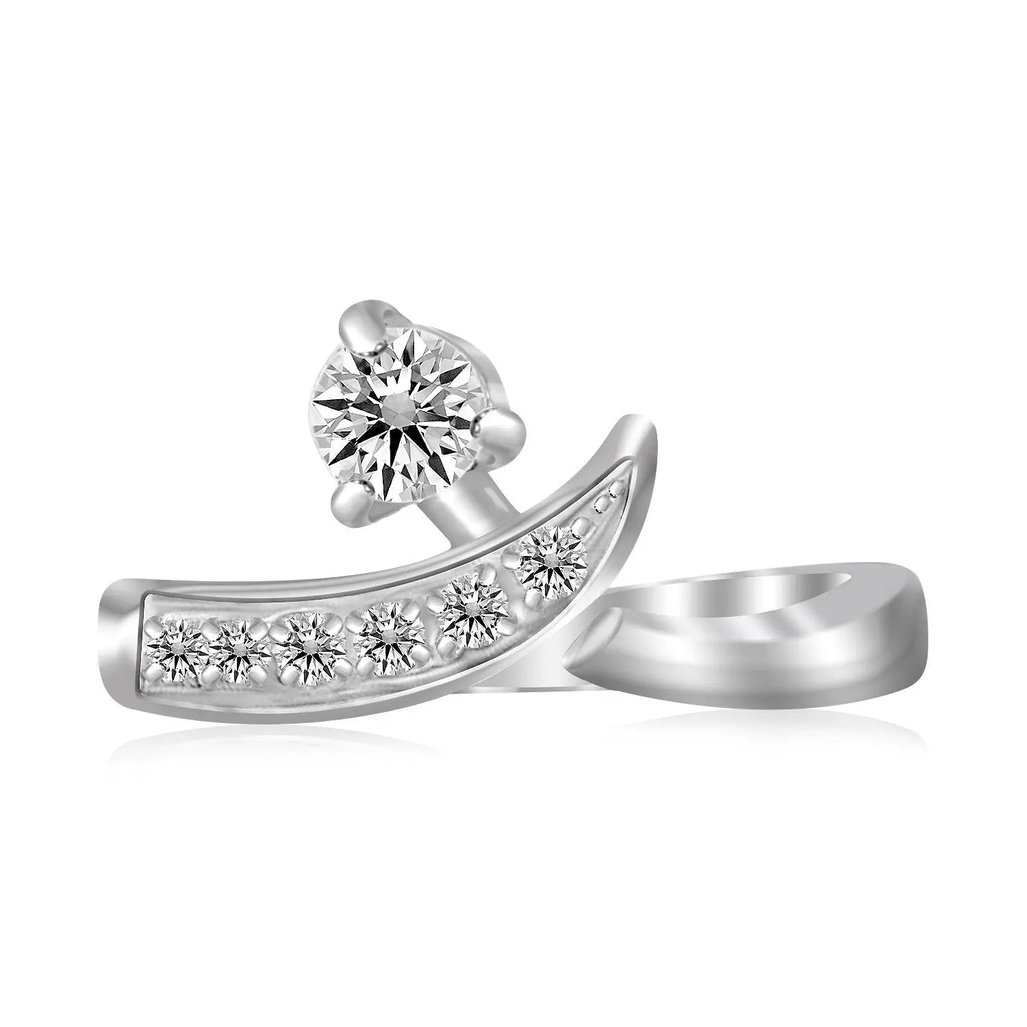 Sterling Silver Rhodium Plated Crossover Cubic Zirconia Accented Toe Ring RCJ Toe Rings  CELESTIA LUXE JEWELLERS