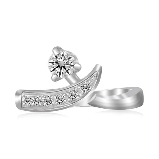 Sterling Silver Rhodium Plated Crossover Cubic Zirconia Accented Toe Ring RCJ Toe Rings  CELESTIA LUXE JEWELLERS
