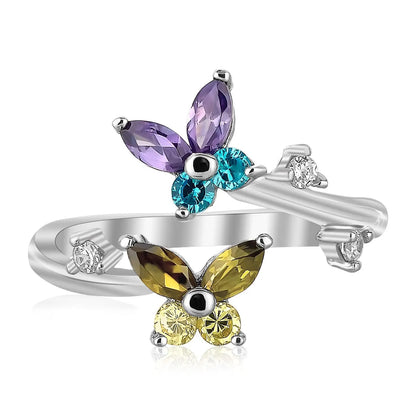 Sterling Silver Rhodium Plated Floral Toe Ring with Multi-Tone Cubic Zirconia RCJ Toe Rings  CELESTIA LUXE JEWELLERS