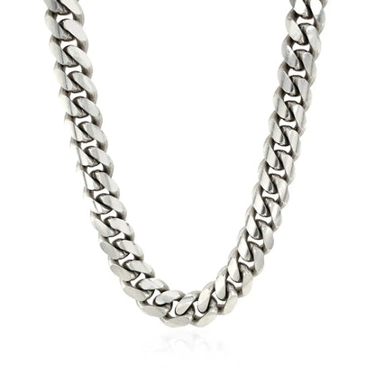 Sterling Silver Rhodium Plated Miami Cuban Chain (9.80 mm) RCJ Chains  CELESTIA LUXE JEWELLERS