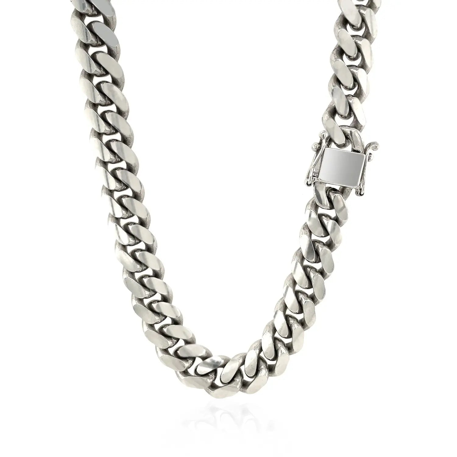 Sterling Silver Rhodium Plated Miami Cuban Chain (9.80 mm) RCJ Chains  CELESTIA LUXE JEWELLERS