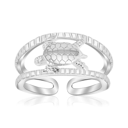 Sterling Silver Rhodium Plated Open Toe Ring with a Turtle Accent RCJ Toe Rings  CELESTIA LUXE JEWELLERS