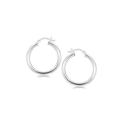 Sterling Silver Rhodium Plated Polished Look Hoop Earrings (3x25mm) RCJ Earrings  CELESTIA LUXE JEWELLERS