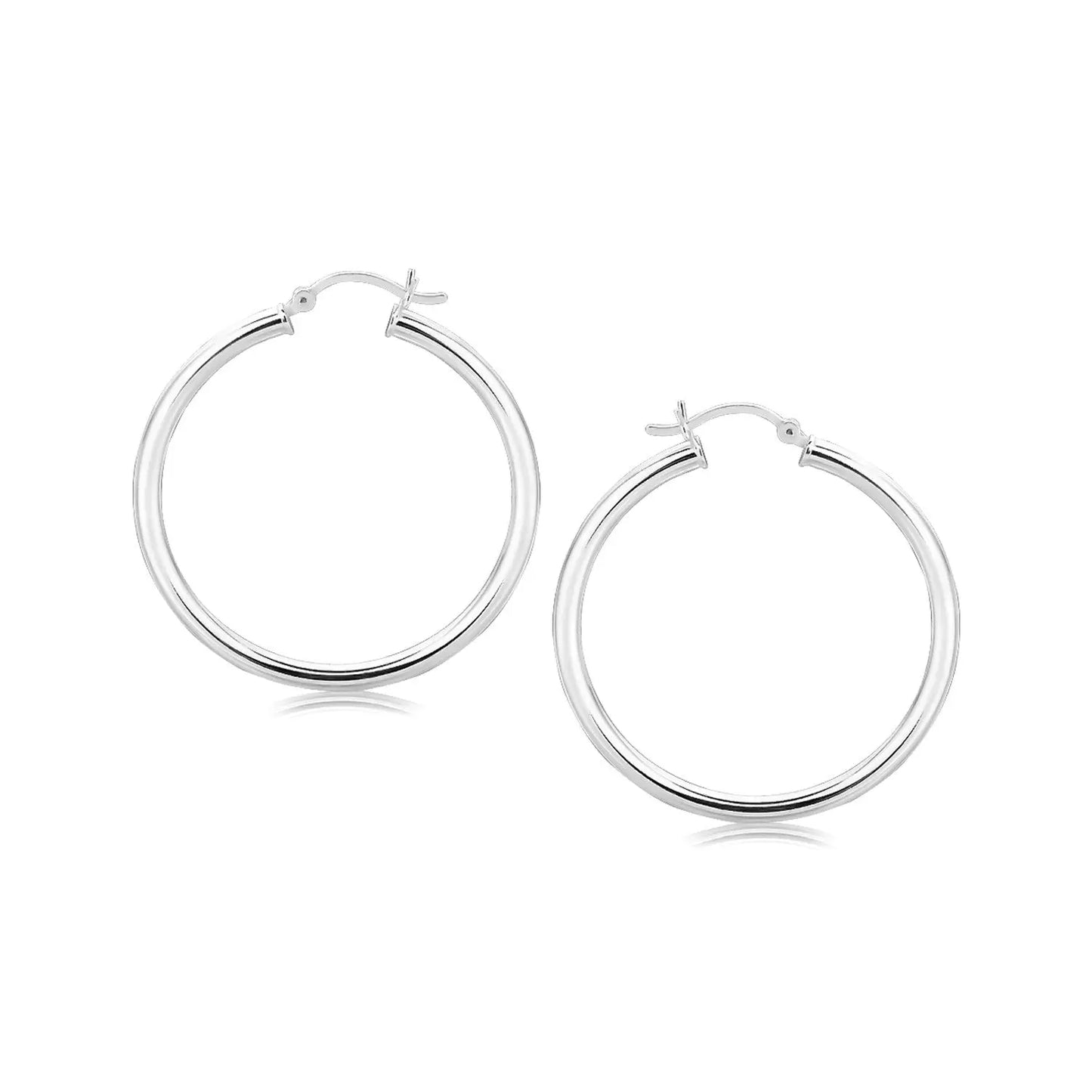 Sterling Silver Rhodium Plated Polished Motif Hoop Earrings (3x35mm) RCJ Earrings  CELESTIA LUXE JEWELLERS