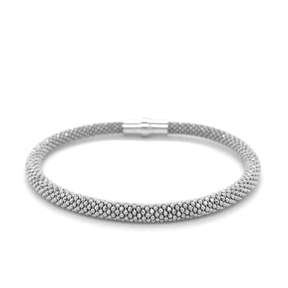 Sterling Silver Rhodium Plated Popcorn Motif Bangle (4.80 mm) RCJ Bangles  CELESTIA LUXE JEWELLERS