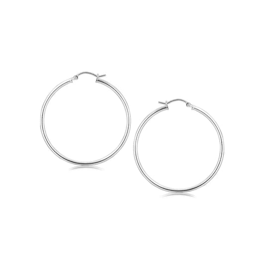 Sterling Silver Rhodium Plated Thin Large Polished Hoop Earrings (2x40mm) RCJ Earrings  CELESTIA LUXE JEWELLERS