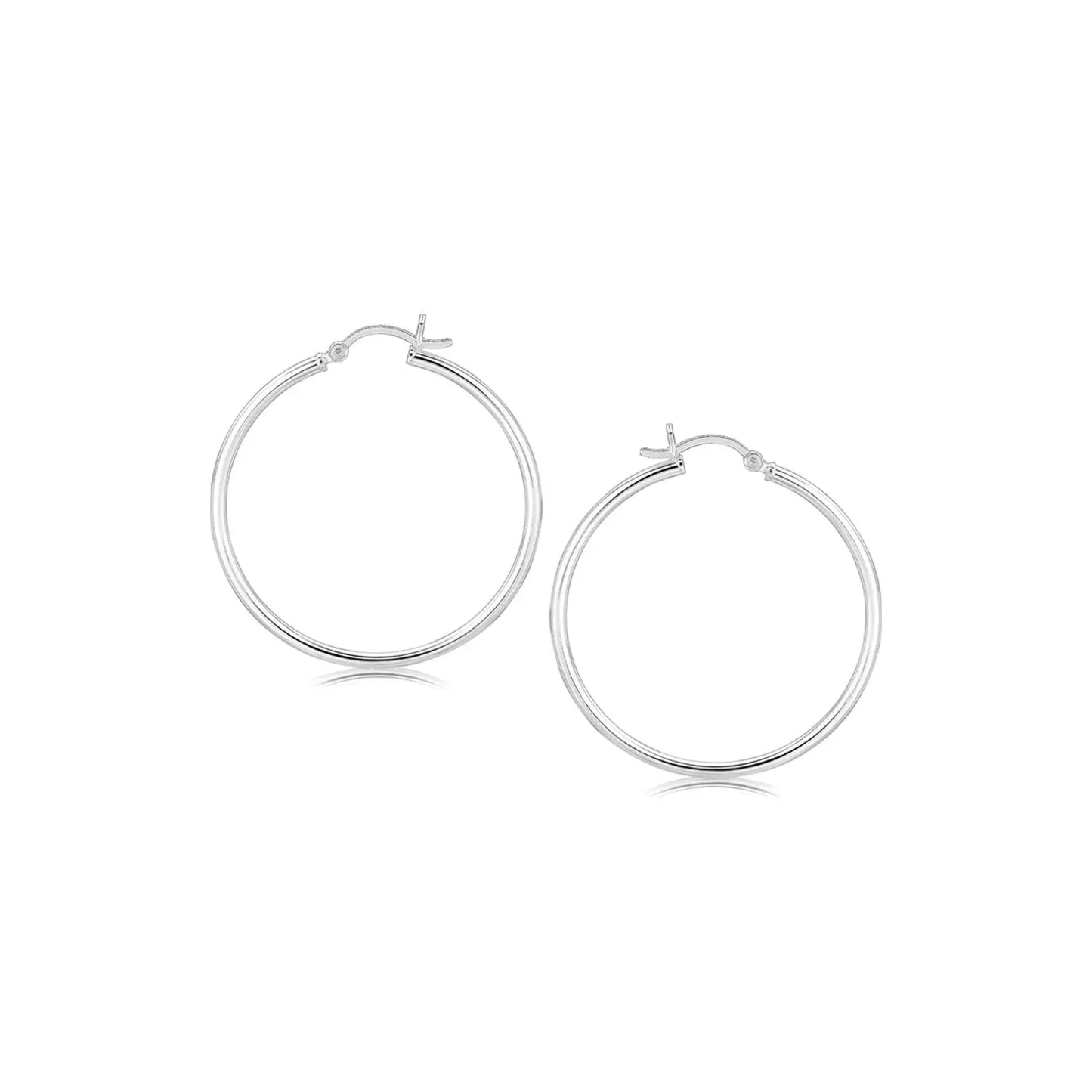Sterling Silver Rhodium Plated Thin and Polished Hoop Style Earrings (2x35mm) RCJ Earrings  CELESTIA LUXE JEWELLERS
