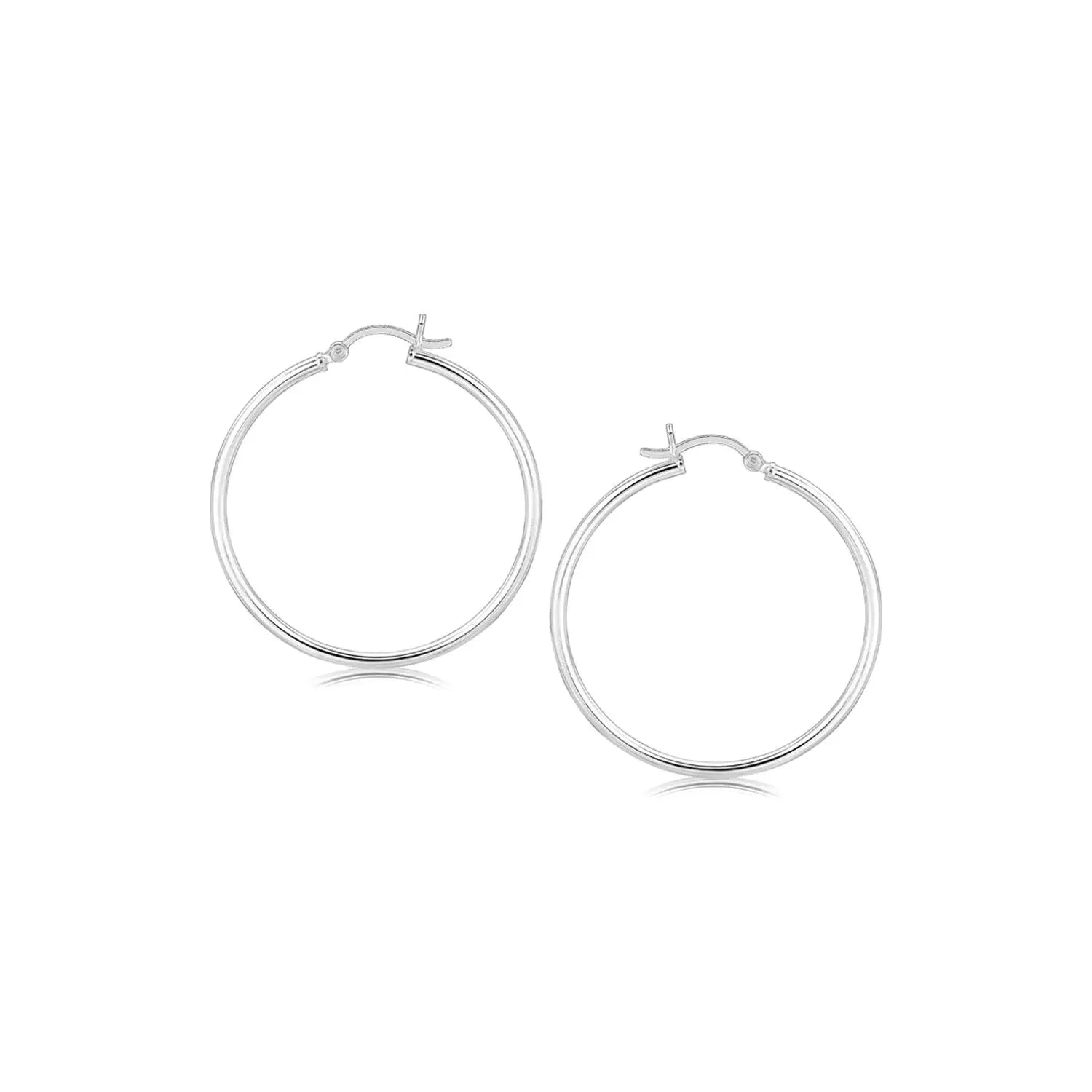 Sterling Silver Rhodium Plated Thin and Polished Hoop Style Earrings (2x35mm) RCJ Earrings  CELESTIA LUXE JEWELLERS