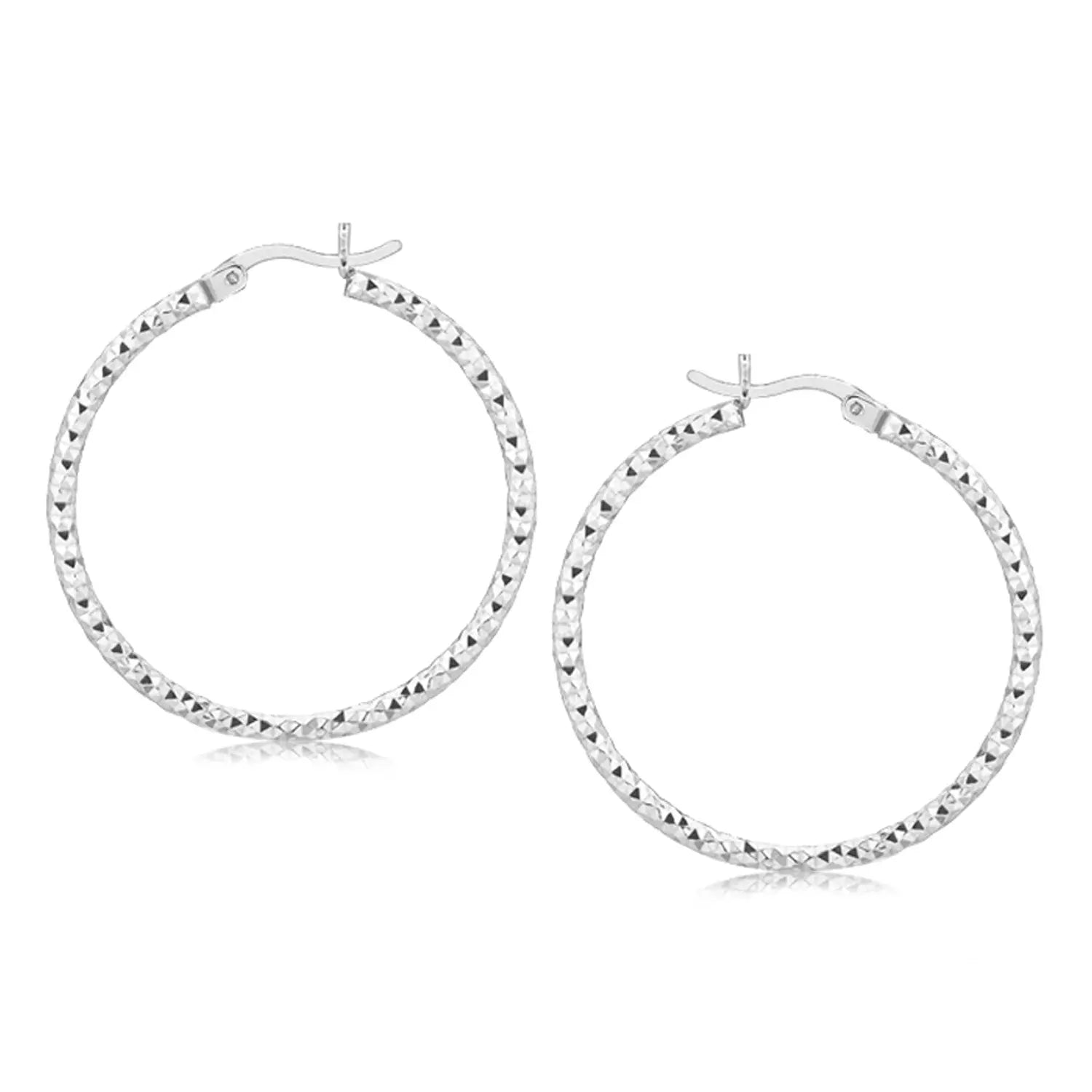Sterling Silver Rhodium Plated Woven Style Polished Hoop Earrings(2x30mm) RCJ Earrings  CELESTIA LUXE JEWELLERS