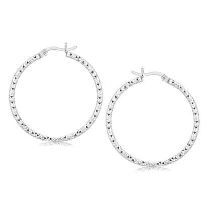 Sterling Silver Rhodium Plated Woven Style Polished Hoop Earrings(2x30mm) RCJ Earrings  CELESTIA LUXE JEWELLERS