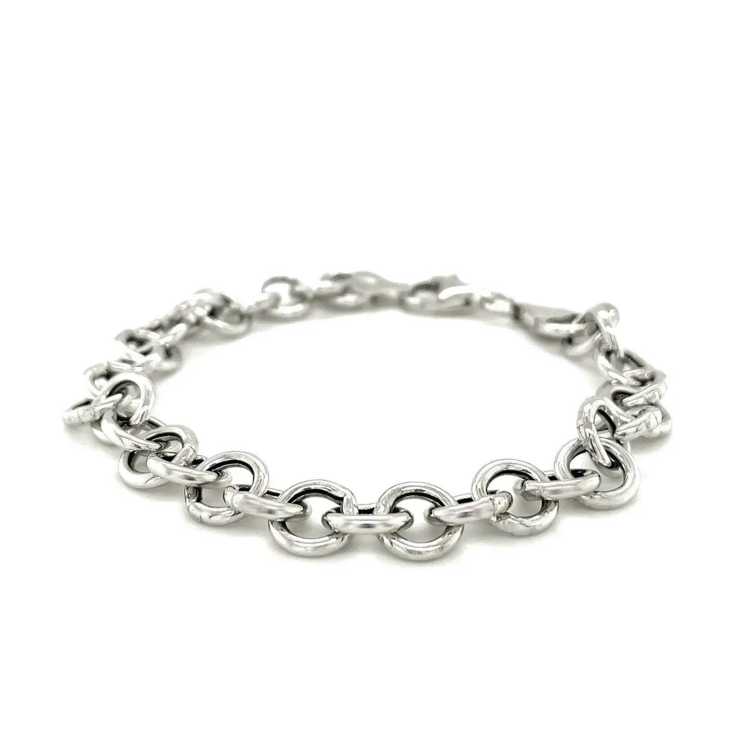 Sterling Silver Rolo Style Polished Charm Bracelet with Rhodium Plating(8.15 mm) RCJ Bracelets  CELESTIA LUXE JEWELLERS