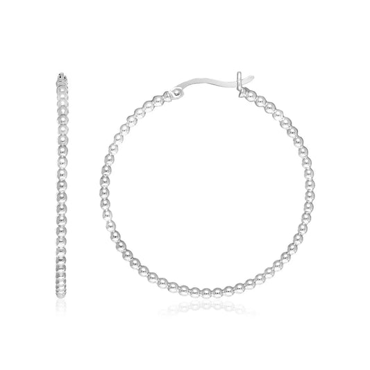 Sterling Silver Round Hoop Earrings with Beaded Texture RCJ Earrings  CELESTIA LUXE JEWELLERS