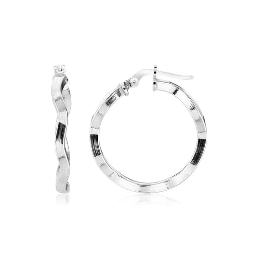 Sterling Silver Round Polished Wavy Profile Hoop Earrings(2x20mm) RCJ Earrings  CELESTIA LUXE JEWELLERS