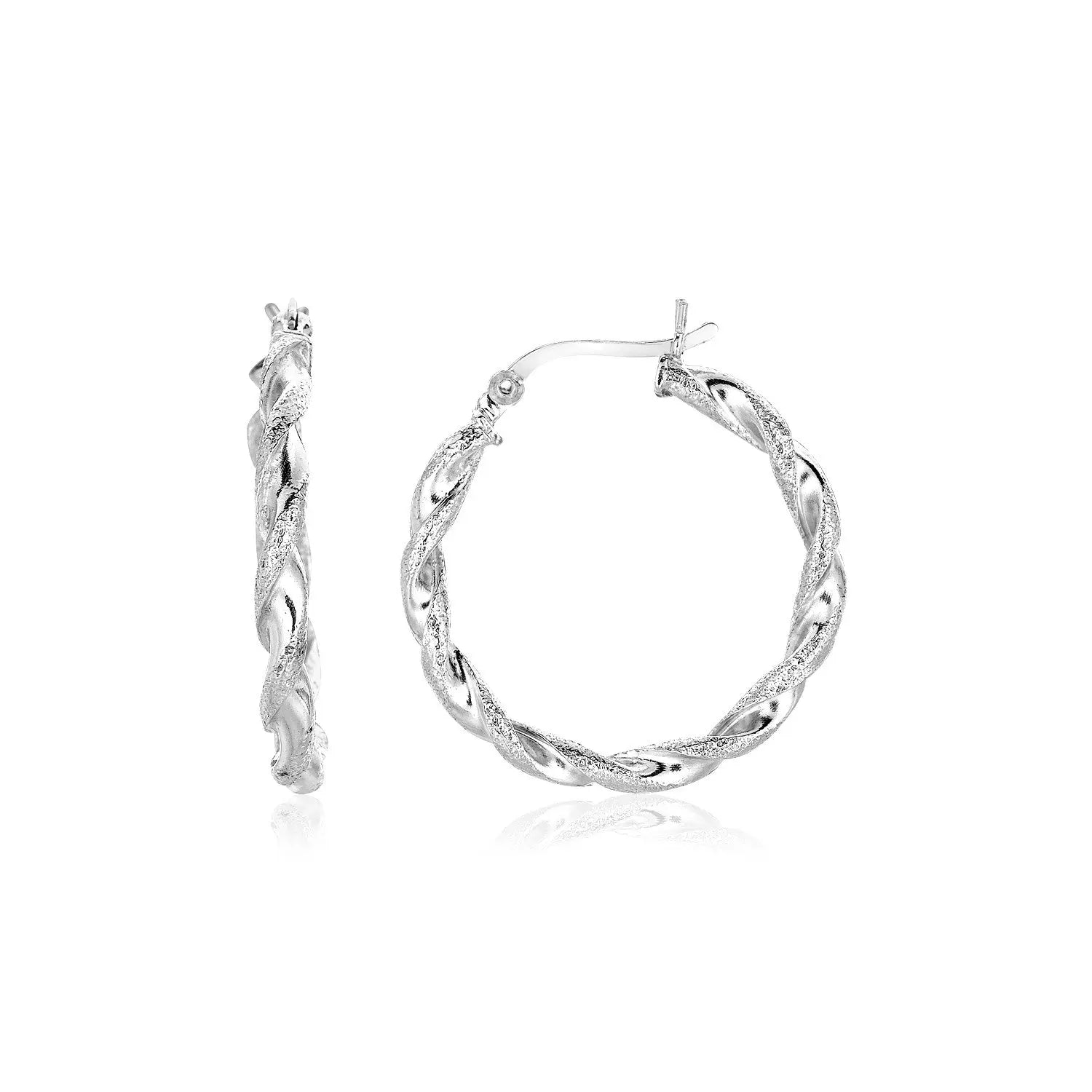 Sterling Silver Round Twisted Hoop Earrings(3x20mm) RCJ Earrings  CELESTIA LUXE JEWELLERS