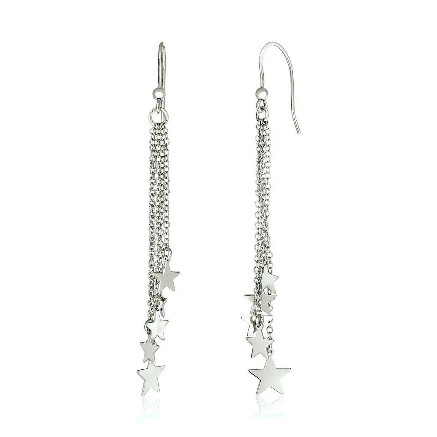 Sterling Silver Tassel Earrings with Polished Stars RCJ Earrings  CELESTIA LUXE JEWELLERS